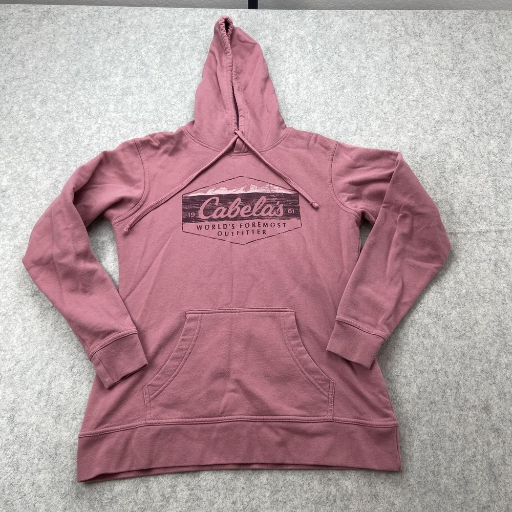 Cabela's Hoodie Womens Small Pink Pullover Fleece Graphic Logo Kangaroo Pocket